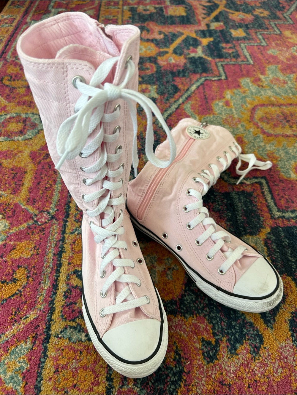 Converse | Youth Pink High Top All Star Canvas XX Side Zip Calf High Sneakers 3 - Picture 2 of 15